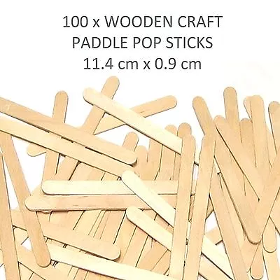 100 Wooden Craft Stick Paddle Pop Popsicle Coffee Stirrers Ice Cream Sticks 11cm • $6.99