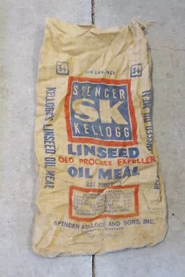 Vintage Burlap Sack Linseed Oil Meal SK Spencer Kellogg Minneapolis MN • $15