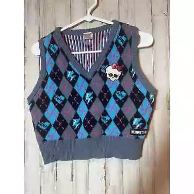 Monster High V Neck Sweater Vest Argyle Preppy Style Size Large • $25