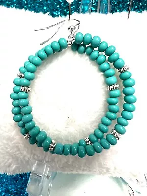 $5.50 • Buy Turquoise & Silver Sterling Silver Filled Round Hoop Earrings 2 1/4 Inch