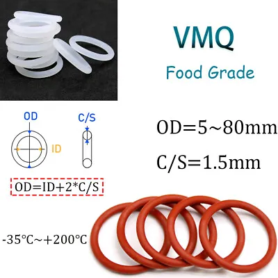Silicone O Rings Metric O Ring Sealing O-ring Food Grade VMQ OD=5~80mm C/S=1.5mm • £7.26