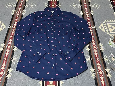 J Crew Shirt Size S NWT Womens Navy Red Apple Print Cotton Button Down Blouse 45 • $37.75