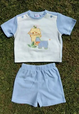 Baby Boy 2 Piece Shorts Set - Embroidered Jungle Animals By Zip Zap 6-12 Months • £4.99