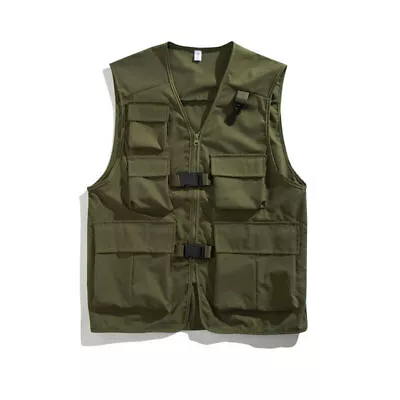 Men Cargo Vest Multi Pockets Sleeveless Waistcoat Jacket Summer Gilet Fashion • $18.51