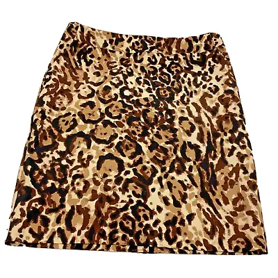 Merona Short Skirt Leopard Animal Print Sz 14 Brown Beige Back Slit Zipper New  • $12.03