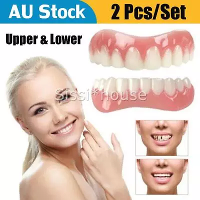 One Set Snap On False Teeth Upper & Lower Dental Veneers Dentures Tooth Cover • $13.95