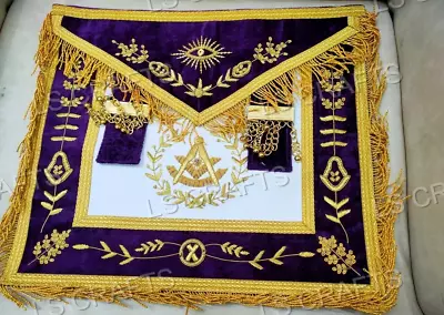 Masonic Regalia Past Master Hand Embroidered Apron Purple Velvet • $79