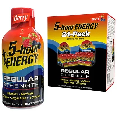 5-Hour Energy Shots Berry Flavor Regular Strength Sugar-Free 24 Pack Exp: 01/25 • $52.79