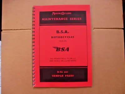 BSA MAINTENENCE MANUAL149ccTo 986cc 1935- 1940 INC B20-B26 M20M21M22 M24 ETC • $16.36