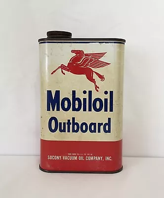 Vintage Mobil Socony Mobiloil Outboard Near Full Advertising Can Tin • $69.99