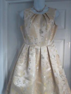 £6.99 • Buy Untold Yellow Jacquard Full Dress Sleeveless Size 10 Wedding Party Holiday Races