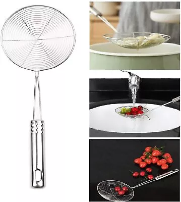 £8.99 • Buy Mesh Skimmer Stainless Steel Sieve Scoop Colander Food Strainer Drain Water Shov
