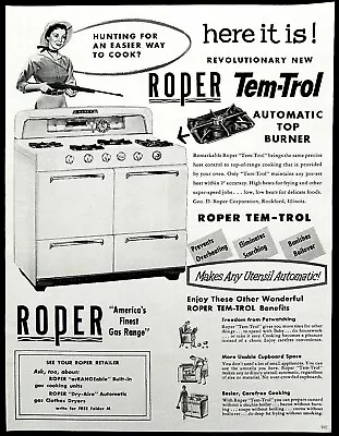 Roper Gas Range Ad Vintage 1956 Stove Oven Rifle Woman Housewife Advertisement • $13.44