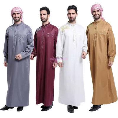 Men Thobe Robe Muslim Abaya Islamic Clothing Dishdasha Ramadan Clothes New • £26.34