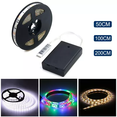 Battery Powered LED Strip Light 3528 SMD Tape With Battery Box White RGB 0.5M-2M • $1.75