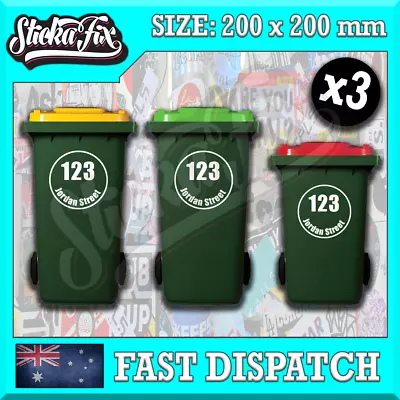 3x Custom Bin Sticker Street Name Number Wheelie Garbage Rubbish Vinyl Decal • $11.90