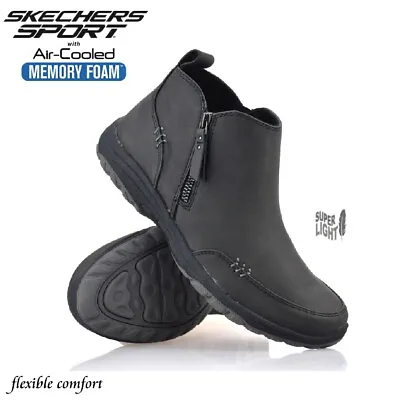 £44.95 • Buy Womens Skechers Zip Up Wide Fit Snow Memory Foam Low Flat Heel Ankle Boots Shoes