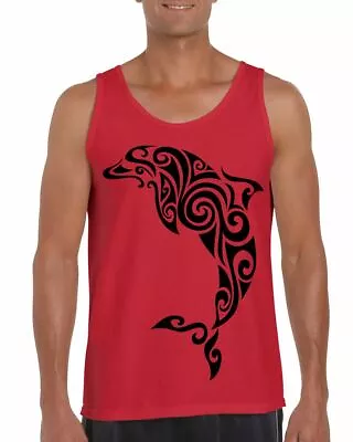 Tribal Dolphin Tattoo Large Print Men's Vest Tank Top - Dolphins Design Tattoos • £12.95