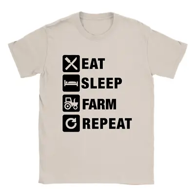 Eat Sleep Farm Repeat Mens T-Shirt Tractor Gift For Farmer Present Top • £9.49