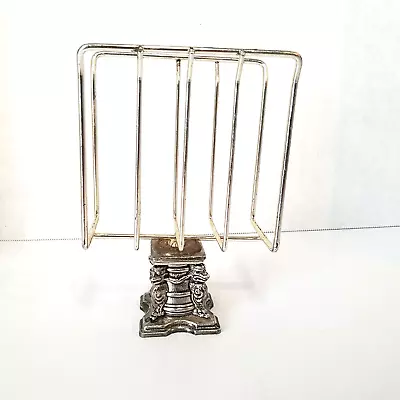 Vintage Silver Tone Napkin Holder Metal Elevated Stand Up W Decorative Stand • $29.17