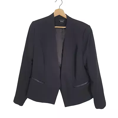City Chic +Sz XS/14-16 Black Collarless Long Sleeve Open Jacket Blazer • $29.95