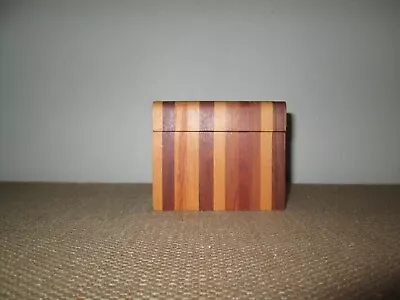 Hand Crafted Wooden Marquetry Keepsake Box W/Lid Mixed Striped Wood 4 X 4 X 3.75 • $19.95