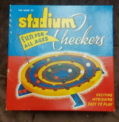 W H Schaper Toys Stadium Checkers 1952 Vintage 20 Original Marbles & Box VGC • $22.95