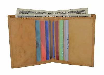 Tan Slim Thin Bifold Vertical Credit Card Slots Genuine Leather Mens Wallet Gift • $11.99