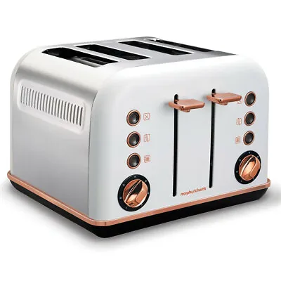 $99 • Buy Morphy Richards 242108 White Accents 4 Slice Toaster Rose Gold W/ Removable Tray