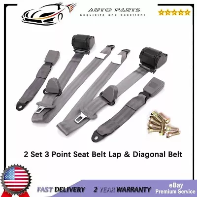 2x Retractable 3 Point Safety Seat Belt Straps Front Auto Vehicle Adjustable US • $47.39