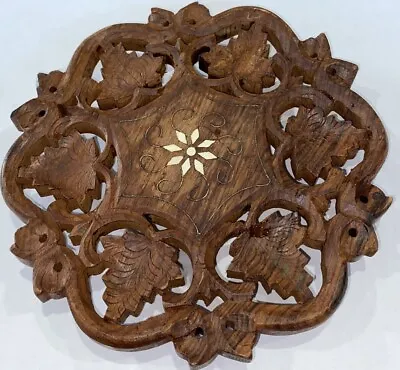 Vintage Hand Carved Wooden Trivet Teak Wood Hot Plate Stand Made In India. • $14