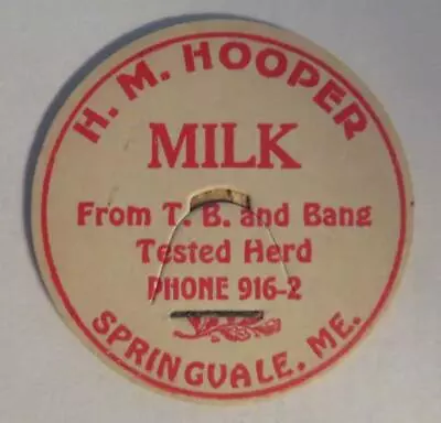 H. M. Hooper Springvale ME Milk 56mm Bottle Capv • $8