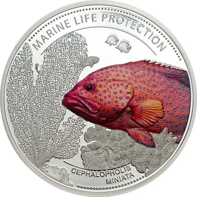 25g Silver Coin 2016 Palau $5 Marine Life Cephalopholis Miniata Coral Hind Fish • $96