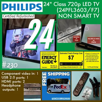 Philips 24  Class 720p LED TV (24PFL3603/F7) With Remote & Stand / NON SMART TV • $62.22