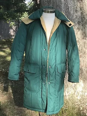 Vintage Mens MAINE GUIDE Styled By Congress  Green Parka Hooded Coat Size 42 • $76.73