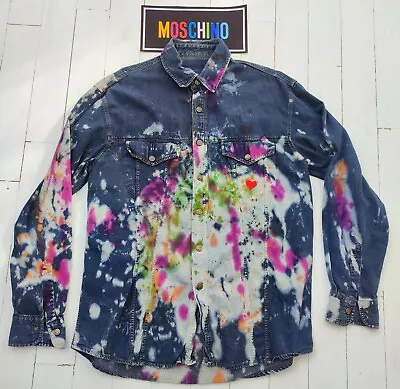 MOSCHINO *CUSTOMISED* DENIM SHIRT - Size MED - COOL UNIQUE & UNBELIEVABLE !! • $98.32