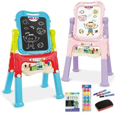 Childs Double Sided Folding Magnetic Drawing Board Easel Colour Chalk For Kids • £32.99