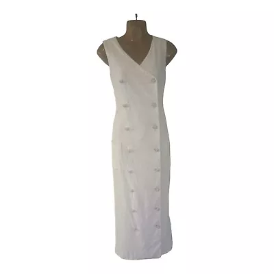 Vintage 60s White Crochet Lace Maxi Dress Sheath Rhinestone Summer Wedding Party • $44.99