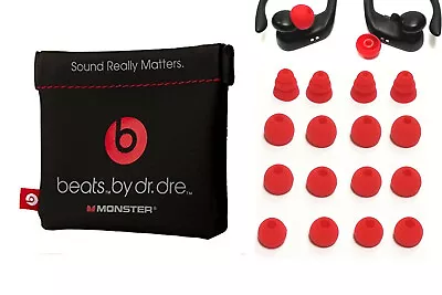 16 Bright RED Earbuds Gels For Powerbeats-PRO With NON-charging Carrying Pouch.  • $11.99