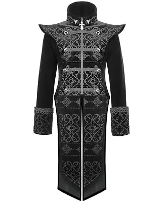 Devil Fashion Mens Gothic Military Split Tails Tailcoat Jacket Coat Black Velvet • £95.69