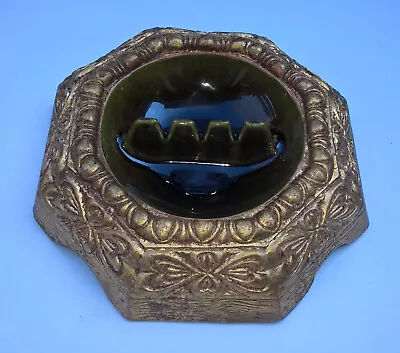 $12.48 • Buy California Pottery 3 Slot Ceramic Ashtray Vintage Mid Century Modern Gold Green