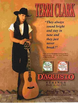 Framed Picture/advert 11x8 Terri Clark : D'aquisto Guitar Strings • $28.58