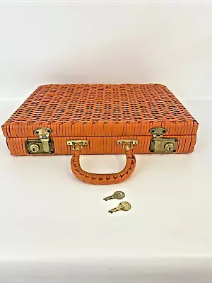 Vintage Ladies Rattan Briefcase Orange Handmade In British Hong Kong With Keys • $61.51