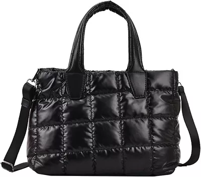 Large Capacity Padded Tote Bag Quilted Plaid Pattern Shoulder Bag Textured... • £5.99