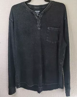 Mossimo Men's XL Black  Henley Thermal Waffle Knit T-shirt Distressed Black L. S • $14.93