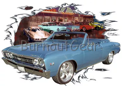 1967 Blue Chevy Chevelle SS Convertible Hot Rod Diner T-Shirt 67 Muscle Car Tees • $21.99