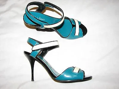 7.5 M Michael Antonio Faux Patent Leather Cream Tourquise Blue Ladies High Heel • $24.99