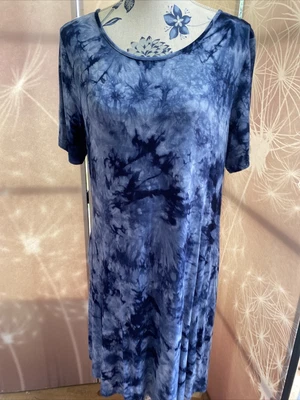 £7.99 • Buy Aling Blue Dip Dye Look Jersey Dress Large 44” Bust Apx 16 Low Side Pockets