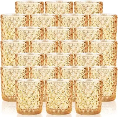 Gold Votive Candle Holders Set Of 24 Tea Lights Candle Holder Bulk Mercury Glass • $54.88