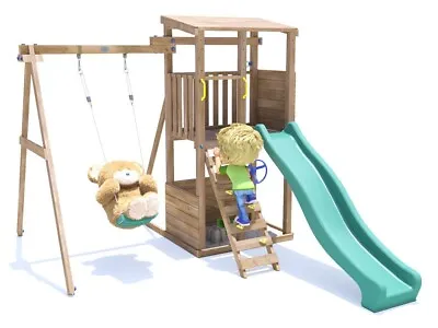 £529.99 • Buy Wooden Climbing Frame Swing Set Green Slide Childrens Outdoor Play SquirrelFort